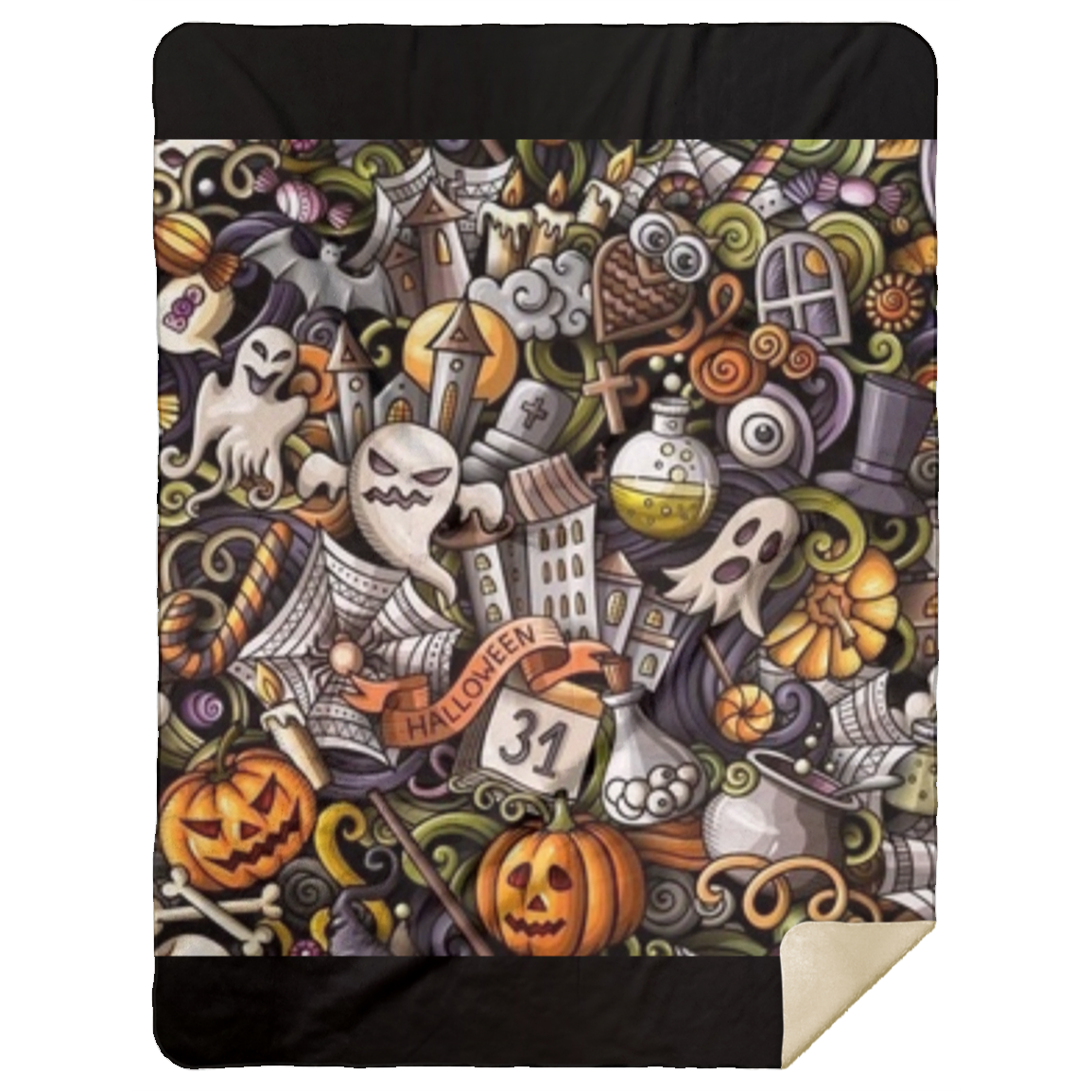 Happy Halloween doodle MSHL Premium Mink Sherpa Blanket 60x80