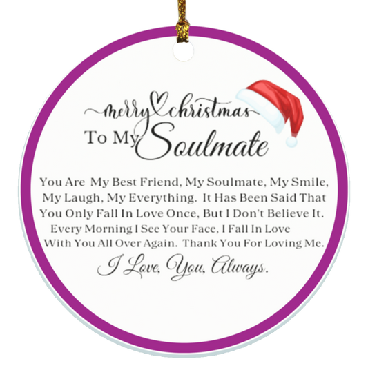 Merry Christmas Soulmate Purple Circle Ornament