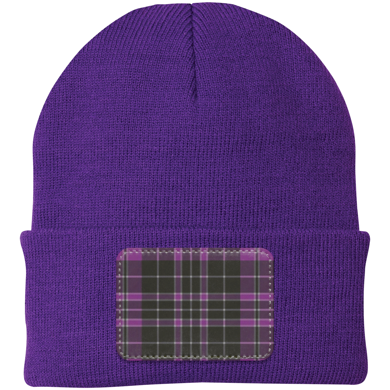 Purple Plaid Patch Knit Cap - Patch