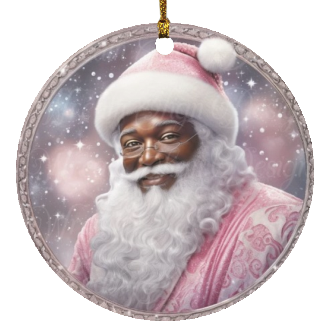 Santa In Pink Circle Ornament (2)