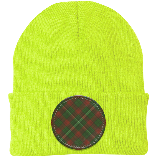 Green Plaid Circle Knit Cap - Patch