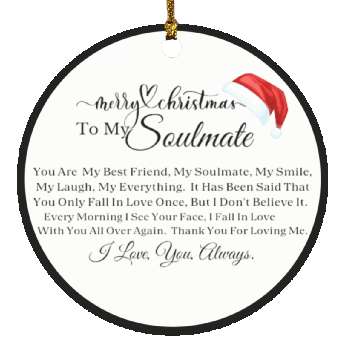 Merry Christmas Soulmate Black Circle Ornament