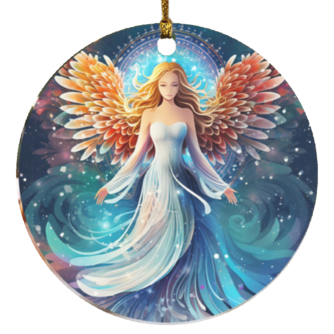 Angel in Blue  Circle Ornament