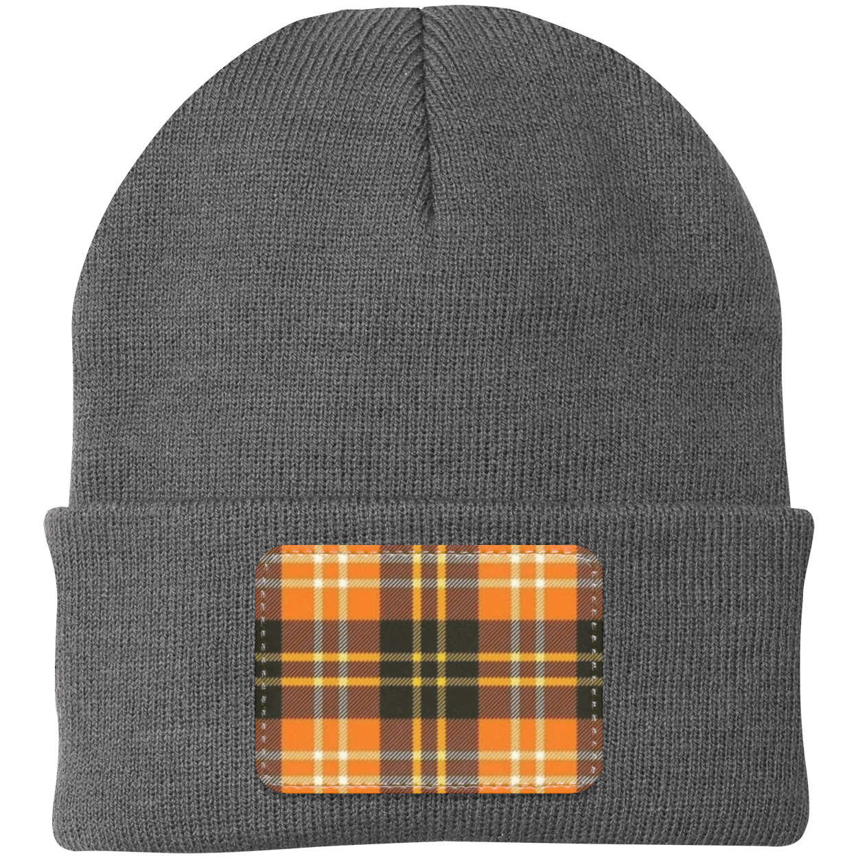 Orange Plaid Knit Cap - Patch