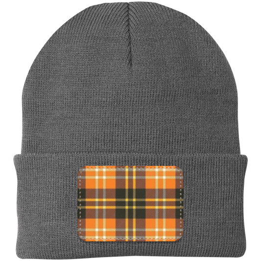 Orange Plaid Knit Cap - Patch