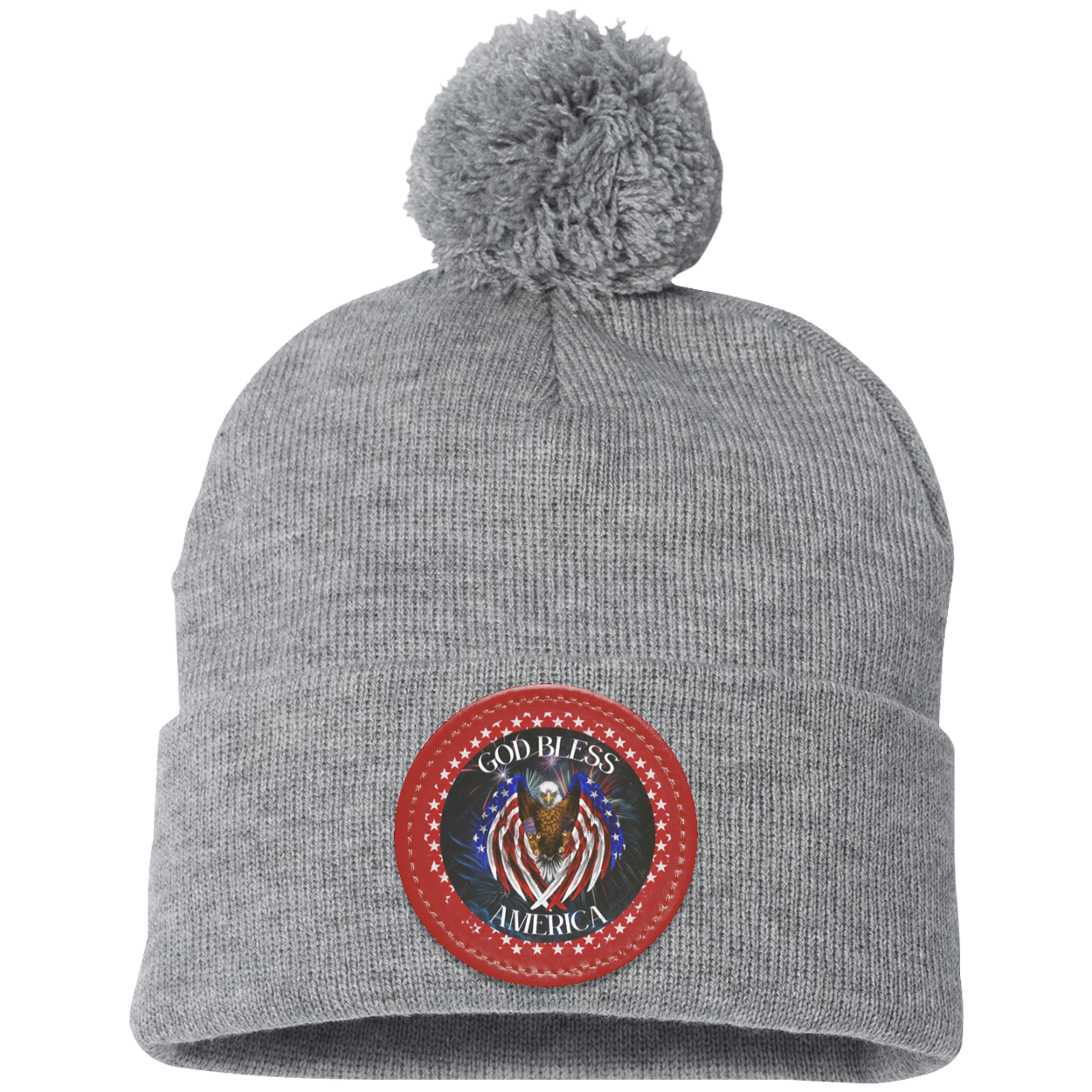 God Bless America (2) Pom Pom Knit Cap - Patch