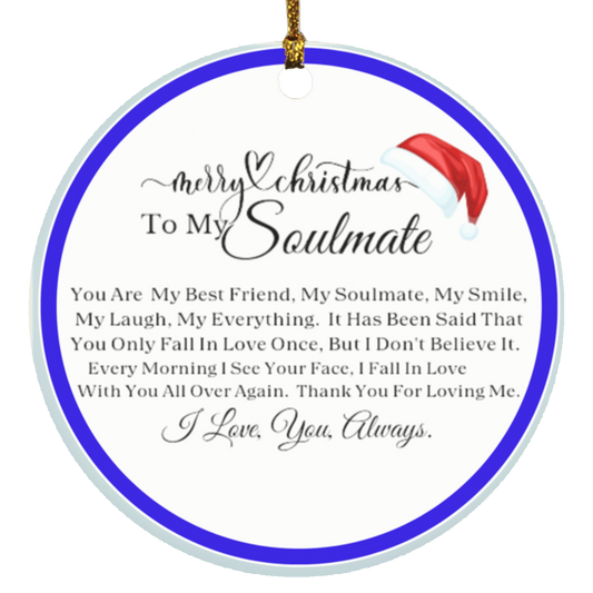 Merry Christmas Soulmate Blue Circle Ornament