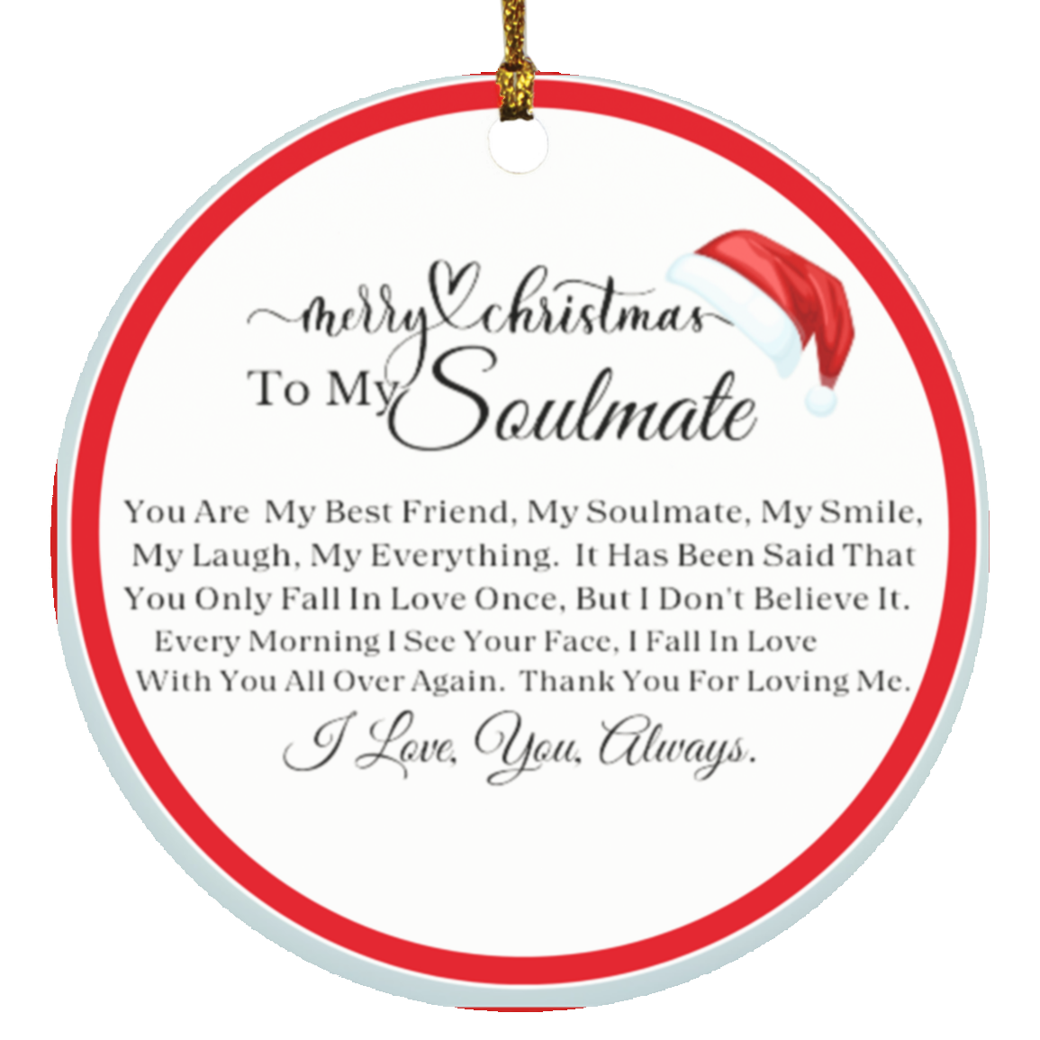 Merry Christmas Soulmate Red Circle Ornament