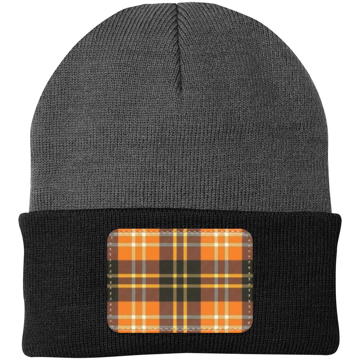 Orange Plaid Knit Cap - Patch