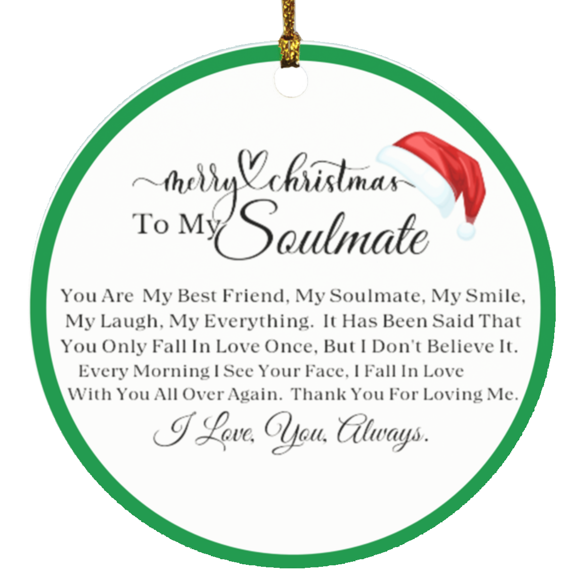 Merry Christmas Soulmate Green Circle Ornament