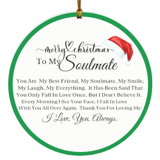 Merry Christmas Soulmate Green Circle Ornament