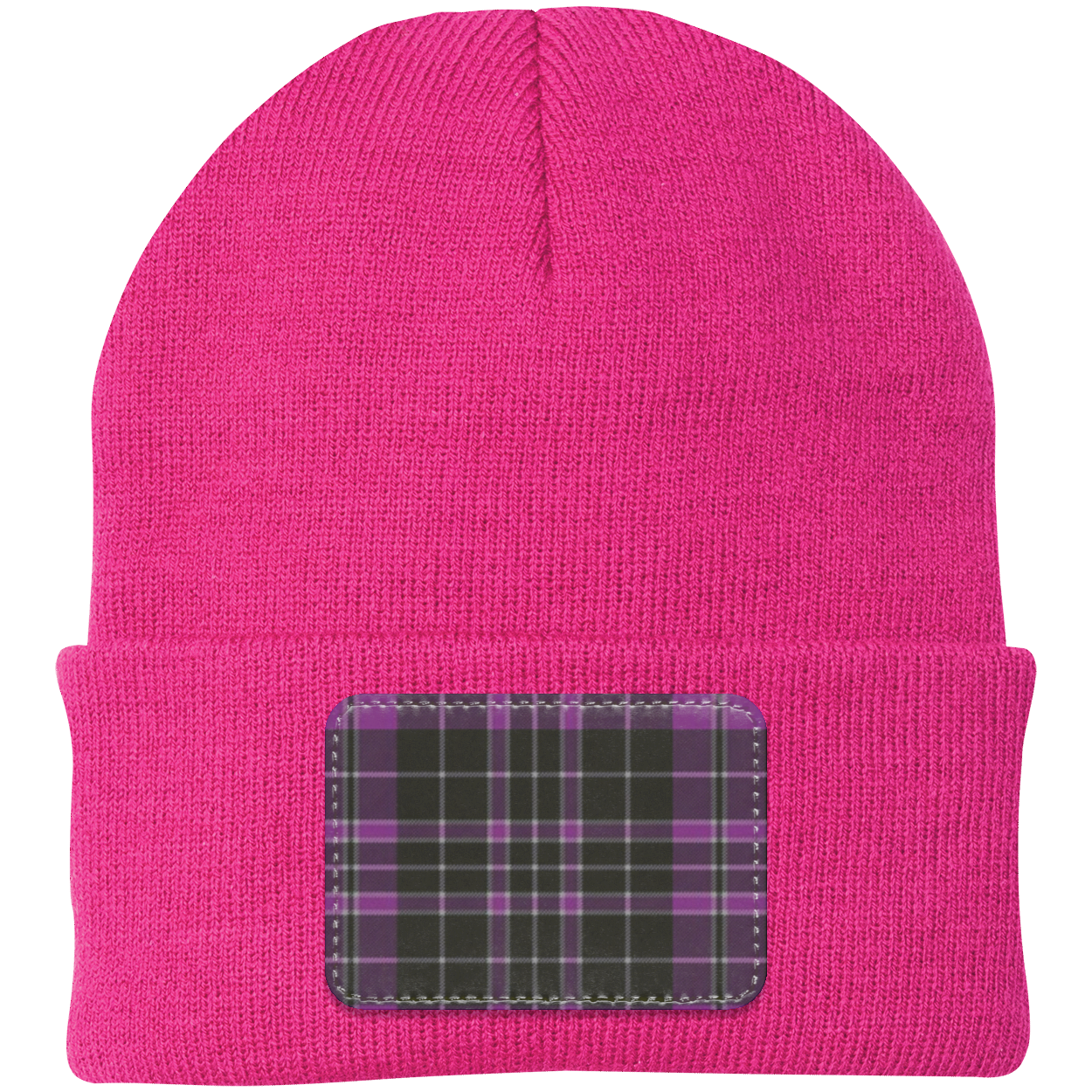 Purple Plaid Patch Knit Cap - Patch