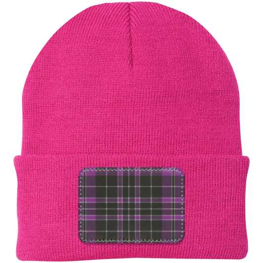 Purple Plaid Patch Knit Cap - Patch