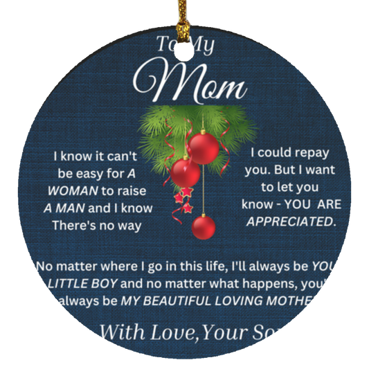 To My Mom Blue-Black Christmas Circle Ornament