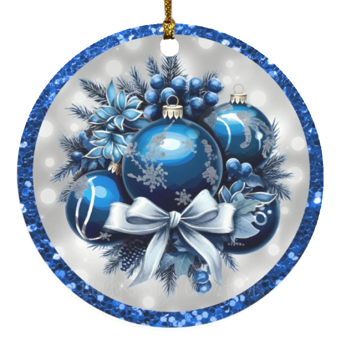 Beautiful Blue Bows Circle Ornament