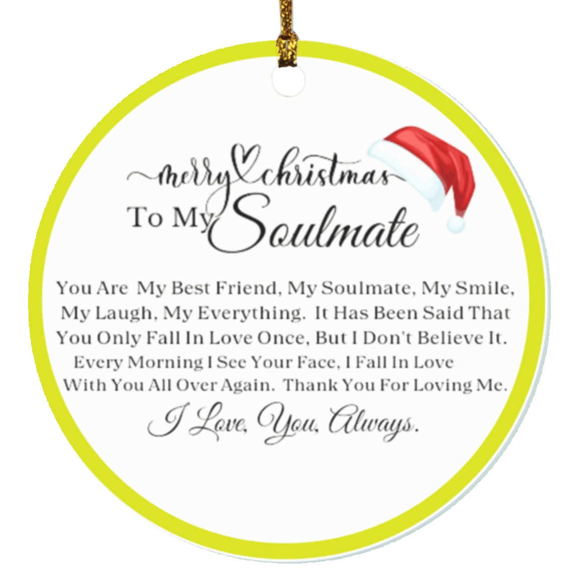 Merry Christmas Soulmate Lime Circle Ornament