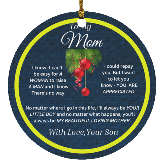 To My Mom Yellow Christmas Circle Ornament