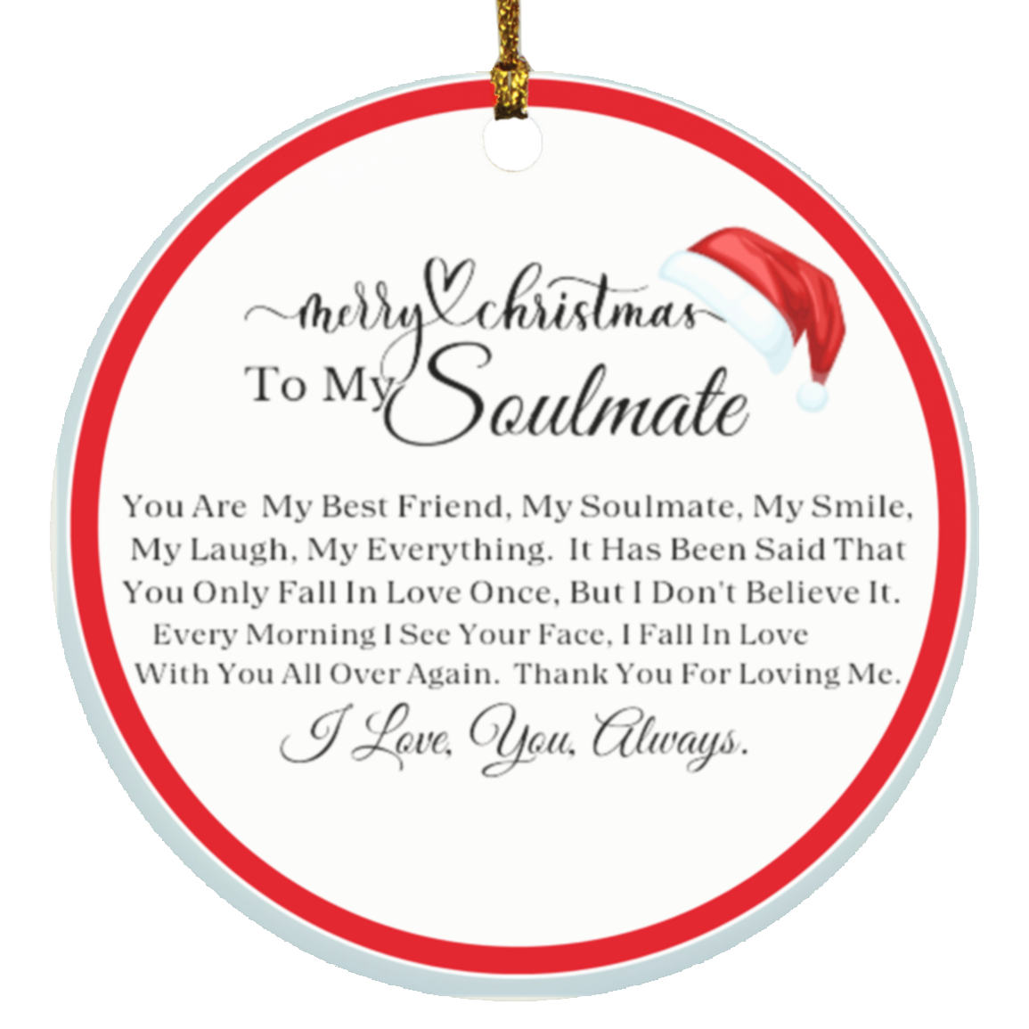 Merry Christmas Soulmate Red Circle Ornament