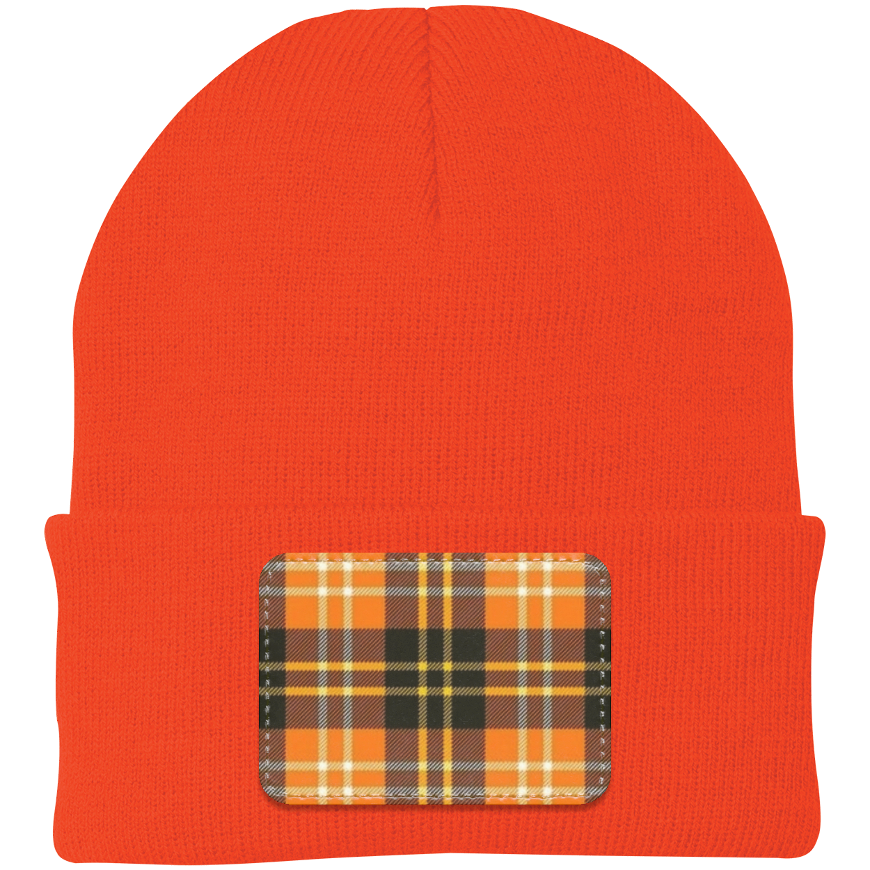 Orange Plaid Knit Cap - Patch