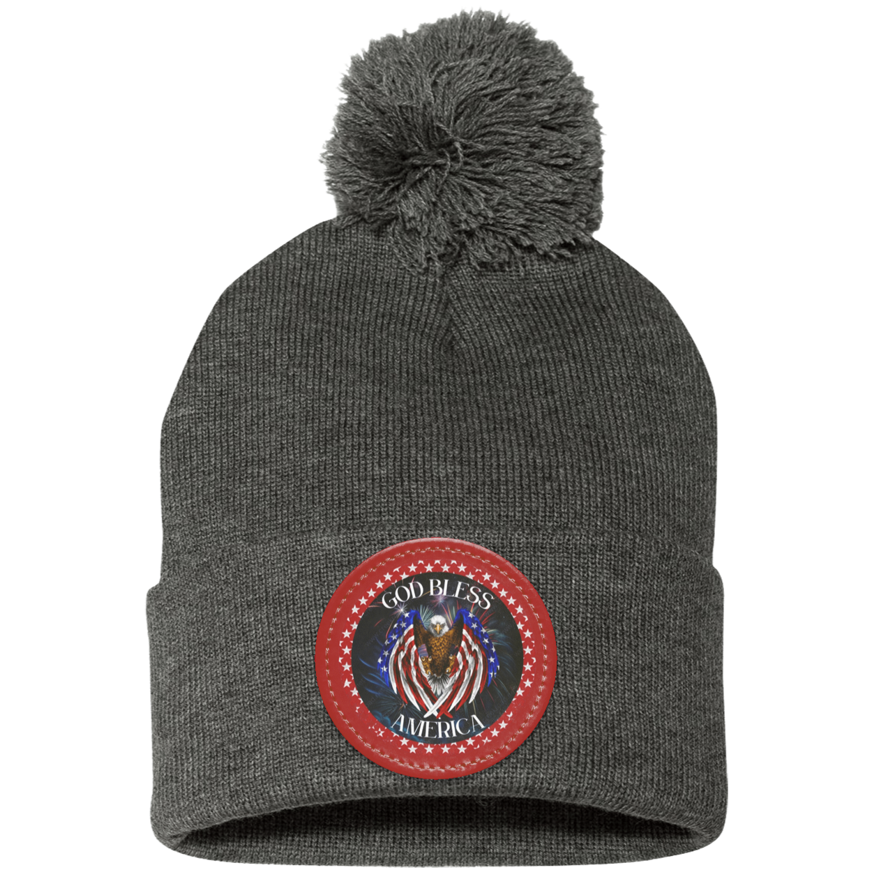 God Bless America (2) Pom Pom Knit Cap - Patch