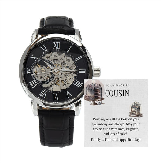 My Favorite Cousin Men's Openwork Watch with Mahogany Box