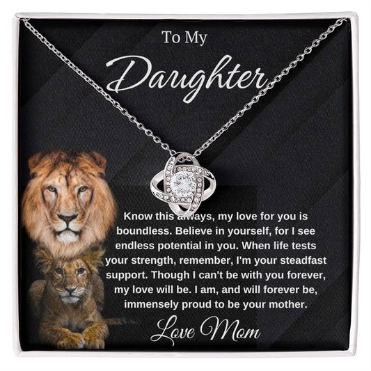 The Love Knot Necklace embodies the unbreakable bond between a mother and child.