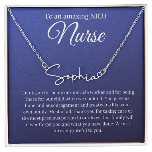 NICU Nurse Thank You Gift Signature Style Name Necklace