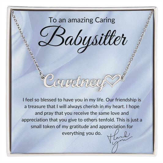 Babysitter Heart Name Necklace Thank You Gift