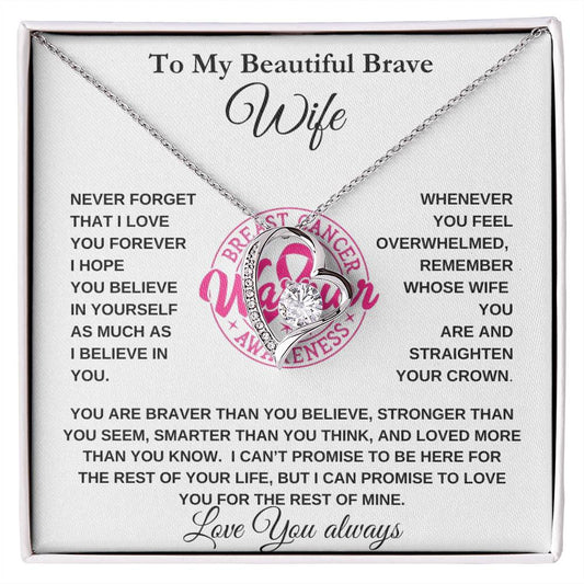 Everlasting Devotion: To My Beautiful Wife Breast Cancer Awareness Forever Love Necklace