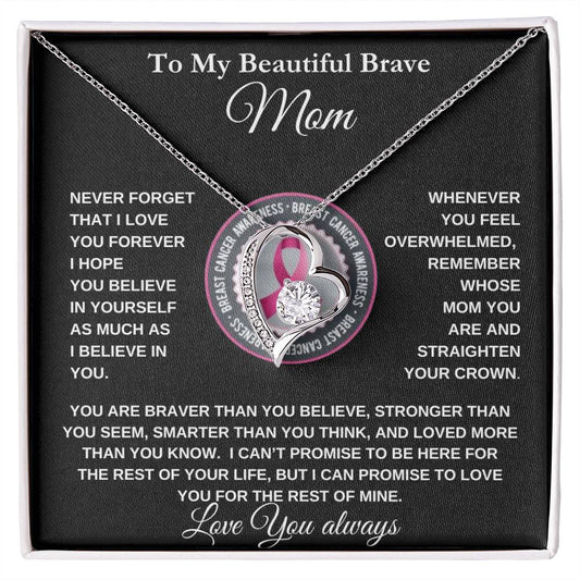 IN TRIBUTE TO THOSE AFFECTED BY CANCER.  Everlasting Hope: Breast Cancer Awareness Forever Love Necklace (Mom)