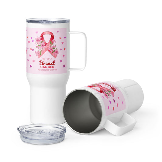 October Breast Cancer Awareness Month Travel mug with a handle