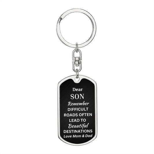Dear Son Dog Tag with Swivel Keychain