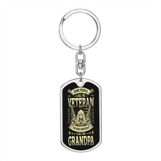 The Most Important Call Me Veteran Grandpa Graphical Dog Tag Key Chain (Steel)