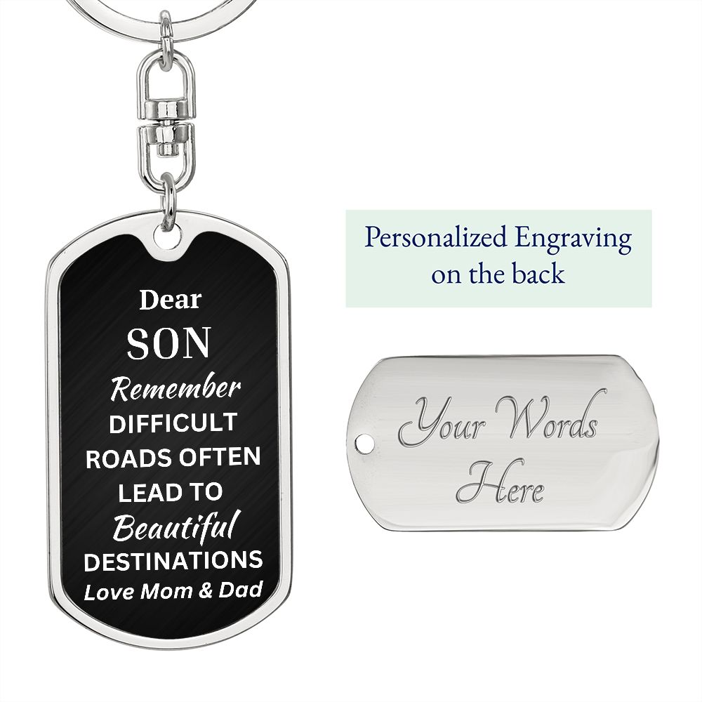 Dear Son Dog Tag with Swivel Keychain