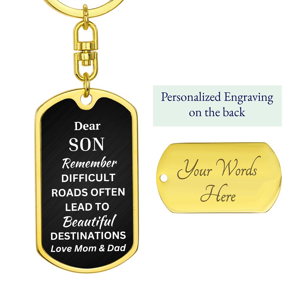 Dear Son Dog Tag with Swivel Keychain