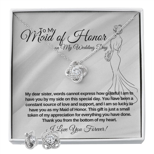 My Maid of Honor (Sister) Love Knot Earrings Necklace Collections