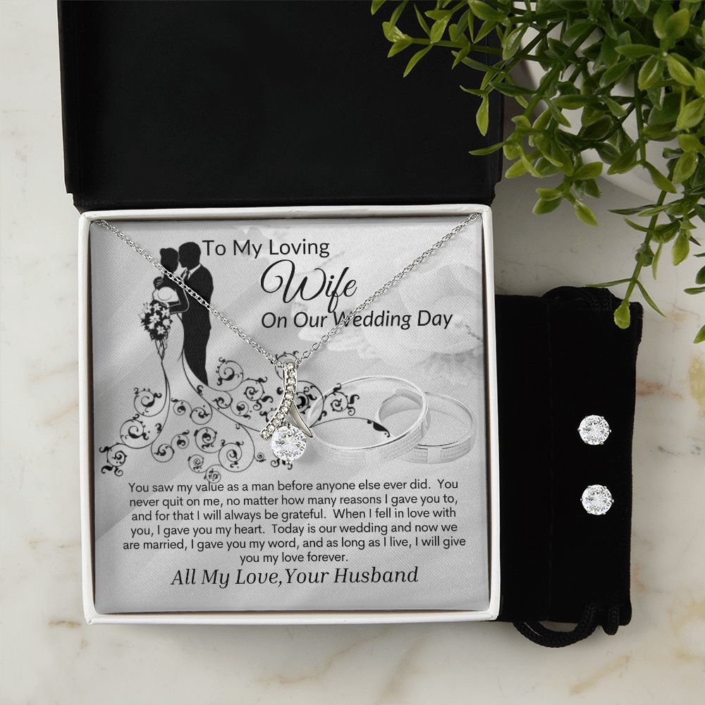 My Loving Wife on Our Wedding Day.  Alluring Beauty Earring and Necklace Set