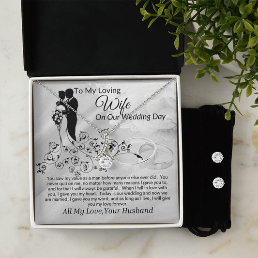 My Loving Wife on Our Wedding Day.  Alluring Beauty Earring and Necklace Set