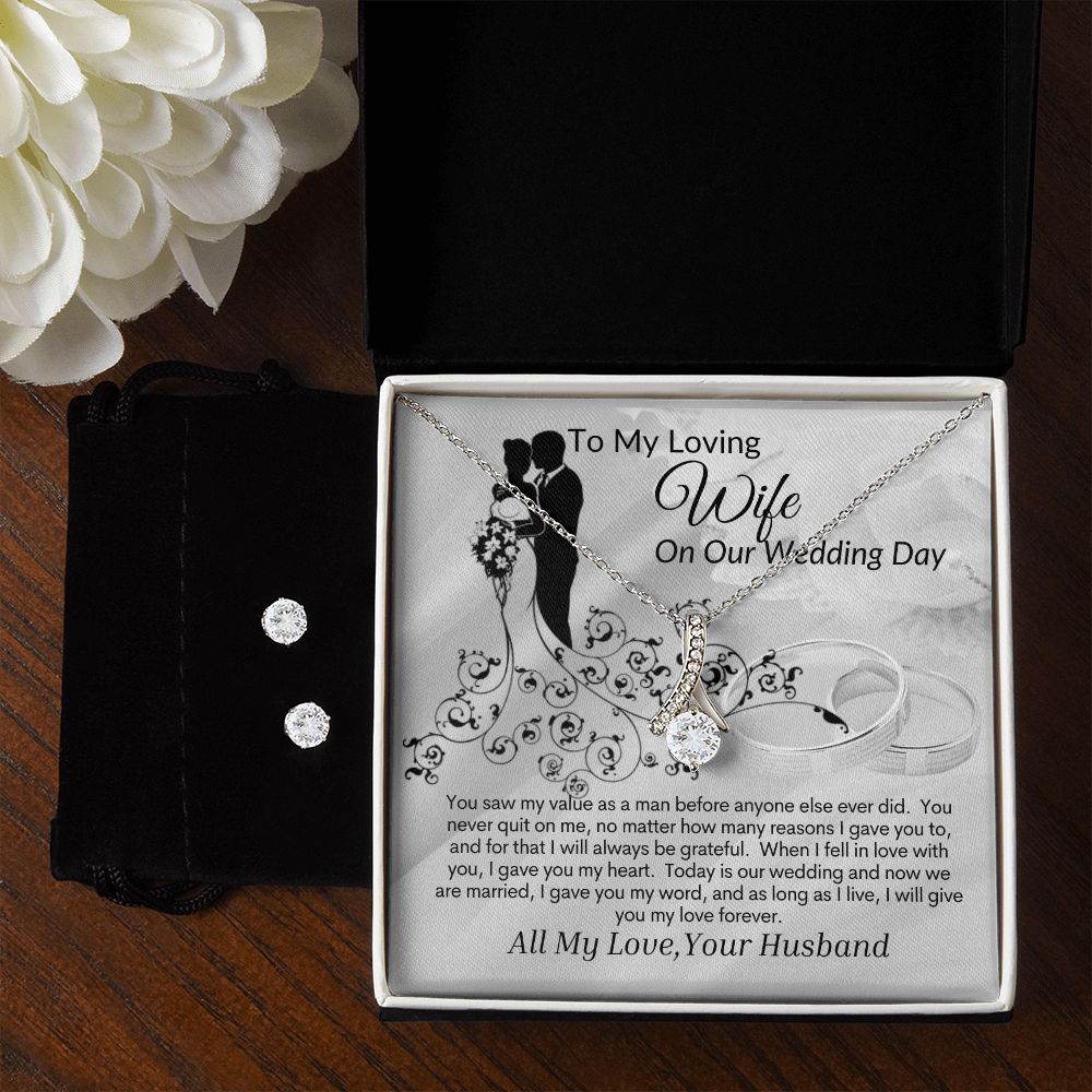 My Loving Wife on Our Wedding Day.  Alluring Beauty Earring and Necklace Set