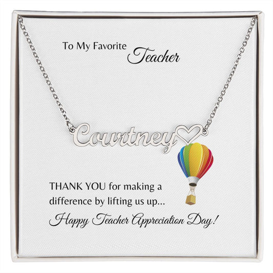 To My Favorite Teacher Personalized Heart Name Necklace